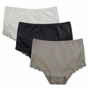 FEM Women's Underwear Full Brief Micro Nylon Panties w/ Lace Insert - 3Pk (581) - Picture 1 of 4