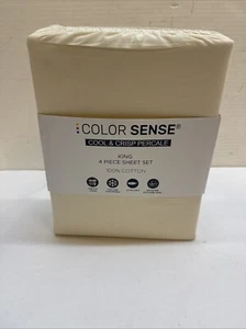 Color Sense 100% Cotton King Size Sheet Set, Percale Weave King Bed Sheets Se... - Picture 1 of 3