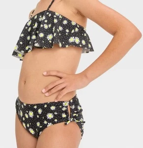 NEW NWT Girls Sz Small 6/7 Ruffled Black Floral Bikini 2 Pc Swimsuit ART CLASS - Picture 1 of 3
