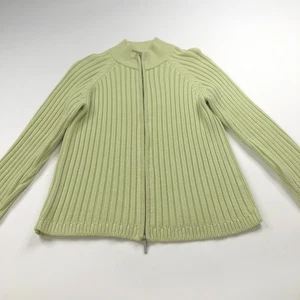 Talbots Petites Large Knit Full Zip Mock Neck Pullover Sweater Green MINT - Picture 1 of 9