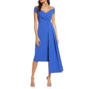 Eliza J Off the Shoulder Asymmetrical Cocktail Dress in Cobalt Blue Size 4 $168 - Picture 1 of 6