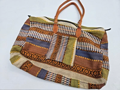 Boss Vintage Años 80, 14 x 19, Tono Tierra, Tela Yute, Bolso de Playa con Cartera con Correa Foto 1 de 4