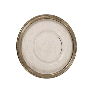 Serving Dish Acid Etched Glass Wallace Sterling Silver Rim - Picture 1 of 16