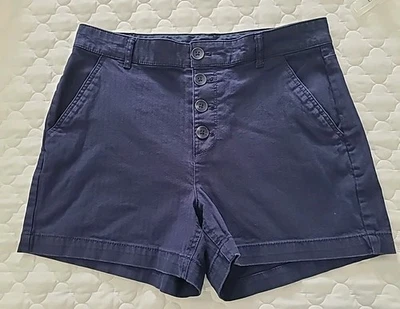 Pantalones Cortos Estilo Chino Antiguo Azul Marino Tiro Alto Botón Mosca Sarga Talla 8 Foto 1 de 4