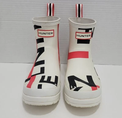 Hunter Womens Original Chelsea Rain Boot Exploded Logo White Black Red US Size 6 - Imagem 1 de 4