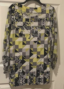 JM Collection Women's Tunic Top Green Floral Print 3/4 Sleeves XL - Picture 1 of 4
