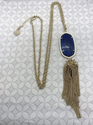 Kendra Scott Rayne Colgante Largo Borla Collar Azul Marino Ojo de Gato Vidrio Tono Dorado Foto 1 de 4