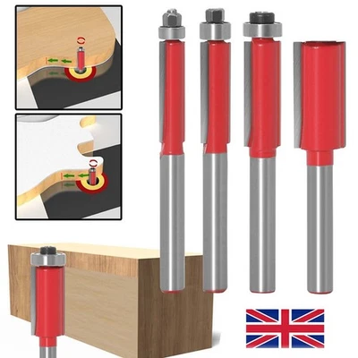 4PCS 1/4'' Shank Top Bearing Flush Trim Pattern Router Bit Set Milling Cutter UK - Image 1 of 4