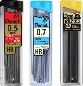 Pentel Super Hi-Polymer Refill Leads, HB, 60mm Long, 30 Leads/Tube, 3 Tubes - Picture 1 of 5