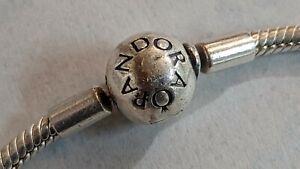PANDORA -Snake Chain Barrel Clasp 925 Silver Charm Bracelet - 17.8cm / 7 Inch NR