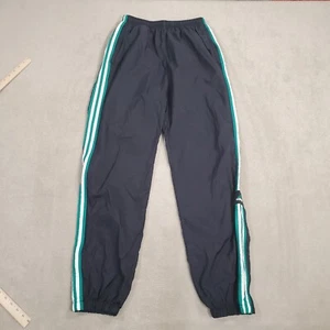 VINTAGE Adidas Pants Mens Large Black Green Track Windbreaker Unlined Striped - Picture 1 of 12