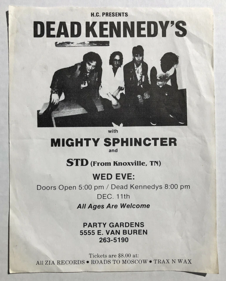 DEAD KENNEDYS Party Gardens PHOENIX 1985 PUNK Concert FLYER Mighty Sphincter STD - Image 1 of 1
