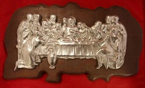 Last Supper Pewter Plaque on Wood 14" x 8" - Picture 1 of 2