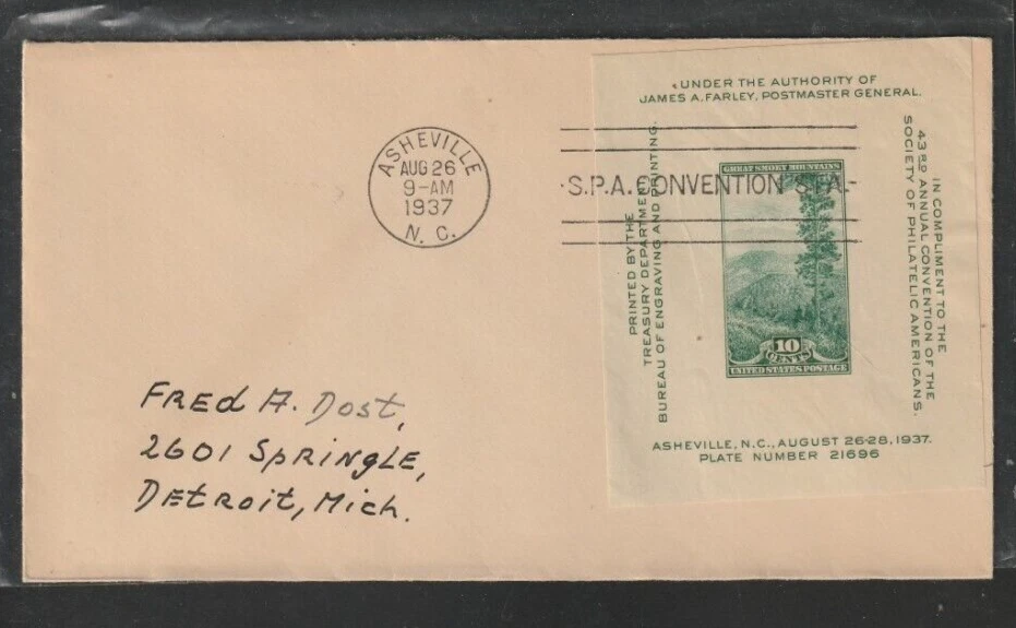 U.S. 1937 Souvenir sheet 10 cent First Day of issue Scott # 797 **See Pic** @ - Image 1 of 1