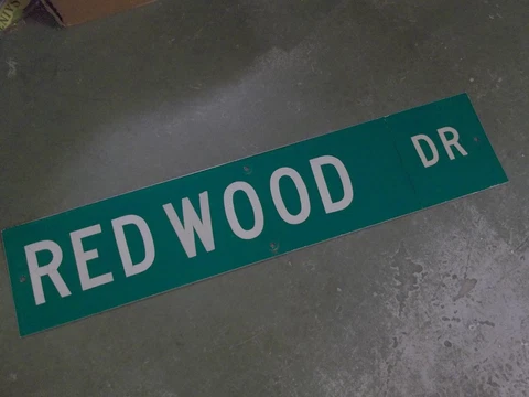 Vintage Original REDWOOD DR Street Sign 42" X 9" White on Green Cover