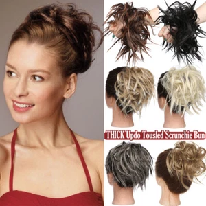 Pieza de cabello natural liso desordenado moño crujiente pelo grande moño cola de caballo falsa - Imagen 1 de 25