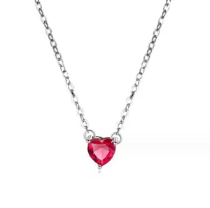 Titanium Silver Love Heart Pink CZ Pendant Chain Necklace - Picture 1 of 2