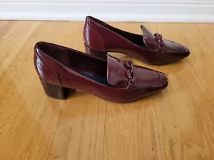Tory Burch Jessa Heeled Leather Loafers Dark Carmine Size 7.5 - Picture 1 of 9