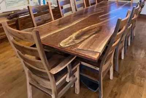 Live Edge Epoxy Dining Table | Handmade Wood Furniture | Unique Home Decor Arts - Picture 1 of 12