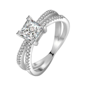 Anillo de boda de 5,75 mm corte princesa banda de plata 925 AAA CZ banda pulida alta talla 4-9 - Imagen 1 de 6