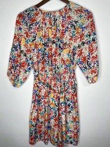 Eliza J Womens Dress 4 Red Blue Floral 3/4 Sleeve A line V Neck Tie Waist Shift - Picture 1 of 5