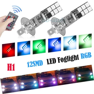 2Pcs H1 5050 RGB LED 12SMD Auto Car Fog Light Lamp Bulb + Remote Control - Picture 1 of 12