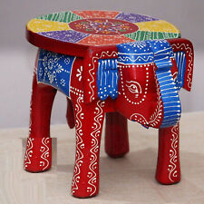 Indian Handmade Wooden Elephant Shape RED Multi Decor Side Table Statue Table