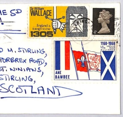 GB MACHIN Cover 1968 Scots PATRIOTIC LABELS *Wallace/Auld Alliance* BOYCOTT ZJ11 - Image 1 of 4