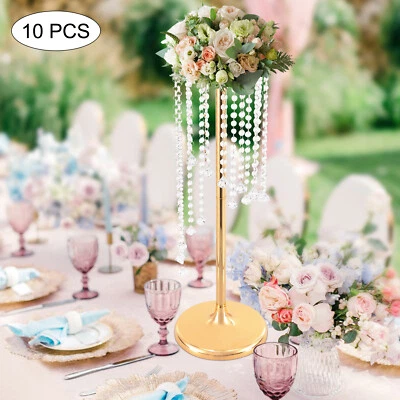 10 Pcs 27.5inch Tall Wedding Centerpieces Silver/Gold Vases Crystal Flower Vase - Image 1 of 4