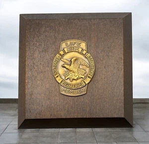 Vintage NRA Life Member Wood Plaque By Blackinton Wall Hanging Brass Emblem - Picture 1 of 7