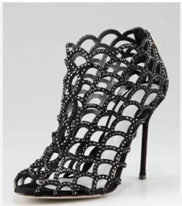 38/8❤️ Sergio Rossi Crystal suede Leather High Heels Ankle Boots Sandals ITALY - Picture 1 of 15