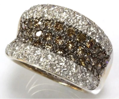 Anillo ancho llamativo de oro amarillo de 14 k sólido de diamantes marrones y blancos naturales de 2 quilates Foto 1 de 2