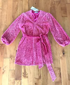 Blue B S XS Hot Pink Sequin Velvet Wrap Tie Dress Stretch Sexy Lined Long Sleeve - Picture 1 of 15