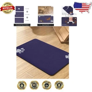 Compact Navy Feeding & Watering Mat - Super Absorbent for Pets of All Sizes - Picture 1 of 9