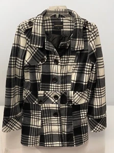 Poetry Clothing Juniors Women's Plaid Pea Coat Jacket Black White Large - Picture 1 of 9