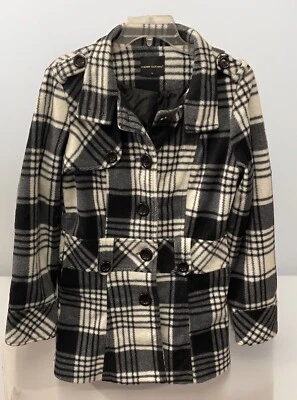 Poetry Clothing Juniors Women's Plaid Pea Coat Jacket Black White Large - Image 1 of 4