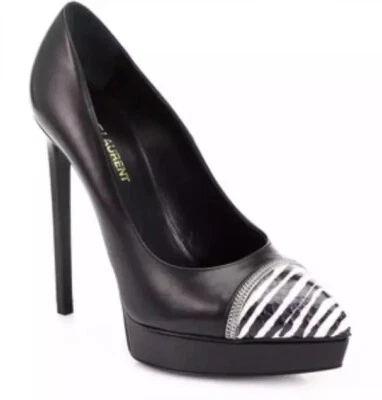 Zapatos de salón de pantorrilla YSL Saint Laurent Janis negro/estampado de cebra. Talla 40.5 (9.5-10) ¡NUEVO EN CAJA! Foto 1 de 4