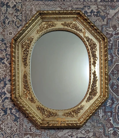 MCM Hollywood Regency Gold Gilded Floral Octagon LARGE Mirror 26x32 Cover