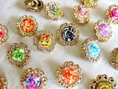 7 hübsche Knöpfe, Rosen, zweifarbig, Farbe wählbar,ca.18mm ,K157E - Bild 1 von 3