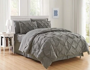 Stylish 8-Piece Pintuck Bedding Set with Double-Sided Storage for Essentials - Picture 1 of 9