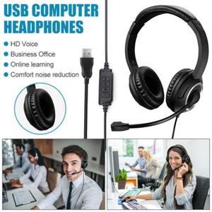 USB Wired Headset Headphone with Mic Noise Cancelling fr PC Laptop Call Office H - Picture 1 of 14