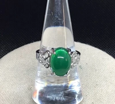 Anillo de moda de piedra de plástico verde tono plata talla 6,75 F438 Foto 1 de 3