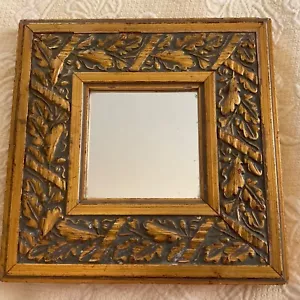 Vintage Carved Gold Painted Wood Frame Mirror Leaf design Wall Decor Cottage 10" - Picture 1 of 10