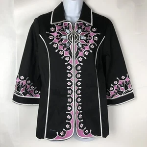 Bob Mackie Wearable Art Blazer Scroll Embroidered Cutout Small Black Top - Picture 1 of 5