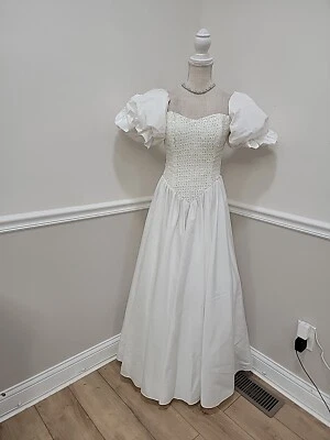 Vestido Formal De Colección Años 80 "What's Up By Carole" Blanco Lentejuelas/Tafetán Baile de graduación/Puffs Slev Foto 1 de 4