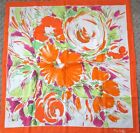 Pierre Cardin Paris Vintage Orange Floral Modern Print Scarf Lightweight 30 x 30