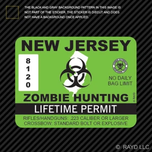 New Jersey Zombie Hunting Permit Sticker Die Cut Decal outbreak response team - Bild 1 von 1