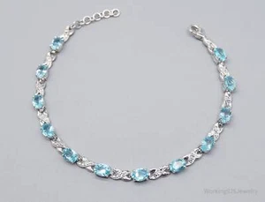 Pulsera/tobillera JTV TGGC topacio azul y blanco de plata de ley - Imagen 1 de 10