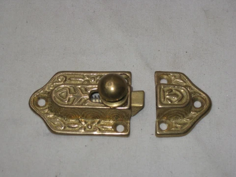 ornate vintage brass spring latch cabinet lock locking mechanism hardware Cover