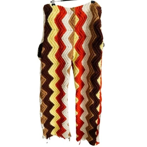 Vintage Chevron Hand Stepp Hose 70er Funky Retro Gelb Braun Orange Gummibund - Bild 1 von 10